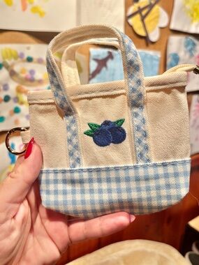 blueberry gingham mini tote zip pouch keychain cottagecore coquette bag charm